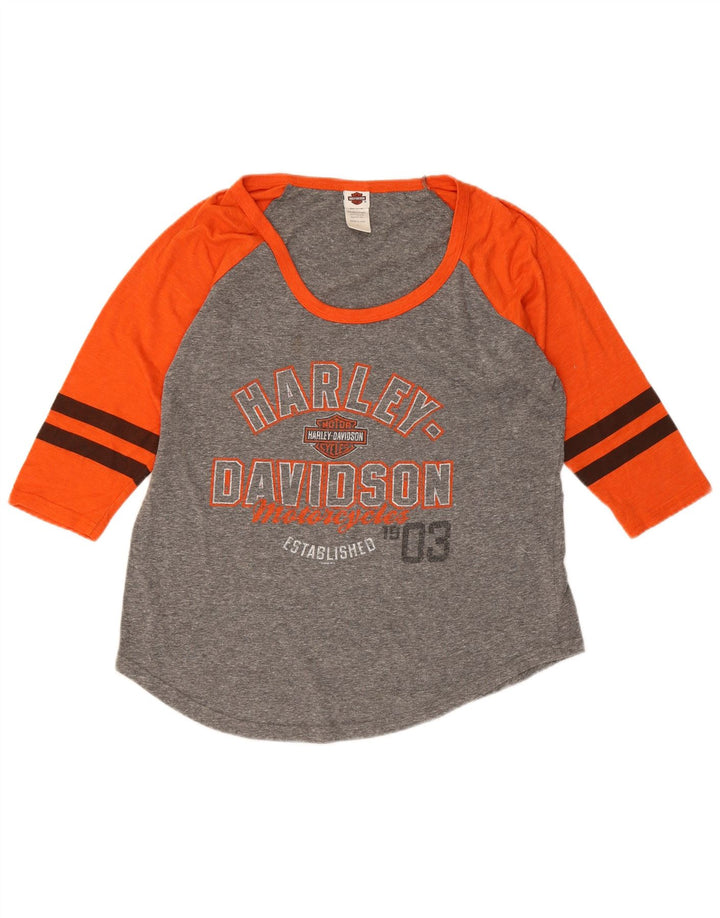 Top grafic pentru femei Harley Davidson cu mâneci 3/4 UK 16, mare, gri, bloc de culoare