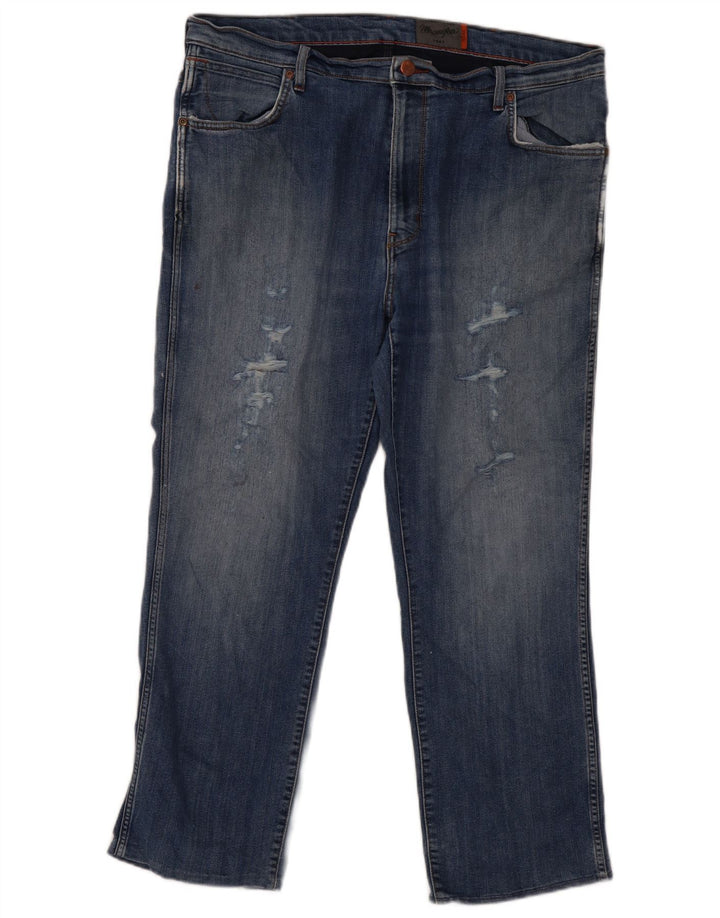 Blugi Distressed Straight Wrangler pentru bărbați W38 L27 Albastru