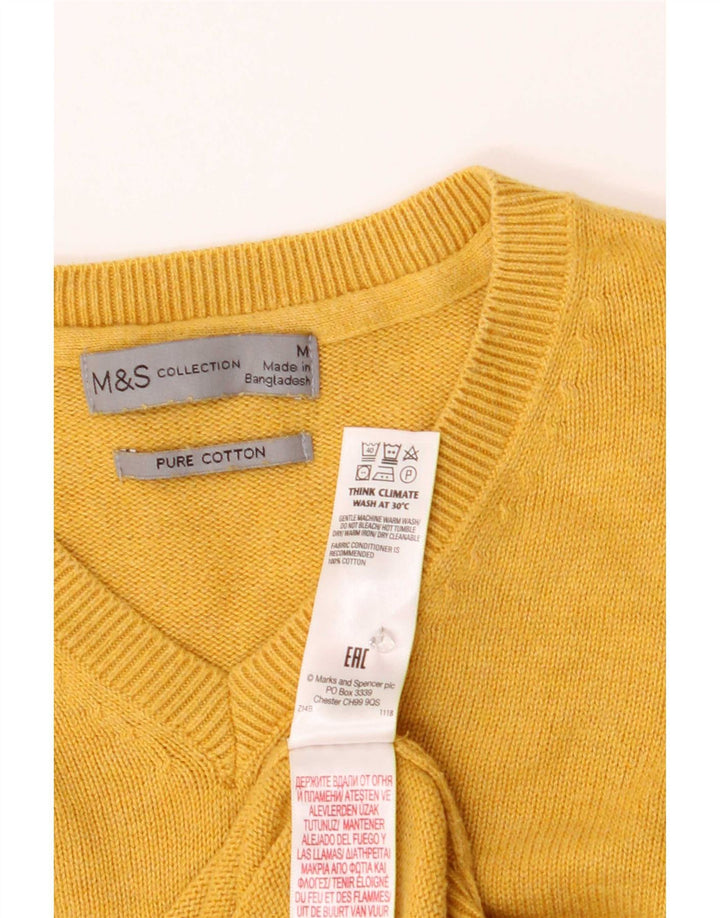 Pulover pentru bărbați Marks & Spencer, cu decolteu în V, din bumbac galben mediu