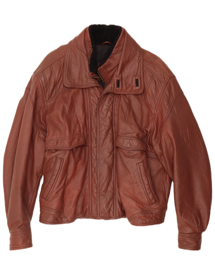 UMBERTO OLIVIERI Mens Leather Jacket IT 52 XL Burgundy