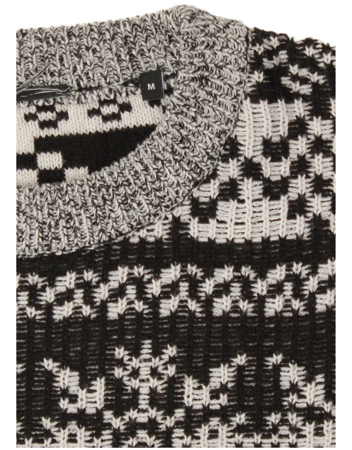 Pulover vintage pentru bărbați cu gâtul turnat, gri mediu, Fair Isle