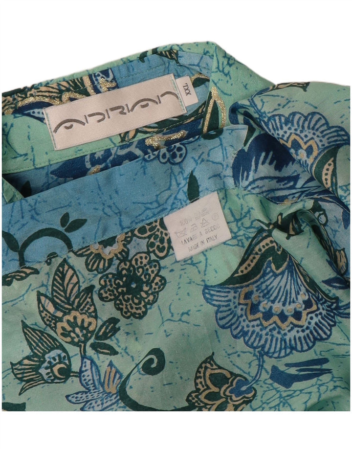 Cămașă Vintage pentru bărbați 2XL Albastru Floral Mătase