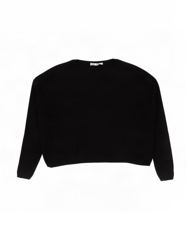 Zara Womens Crop Oversized Boat Neck Jumper Sweater UK 14 Medium Black