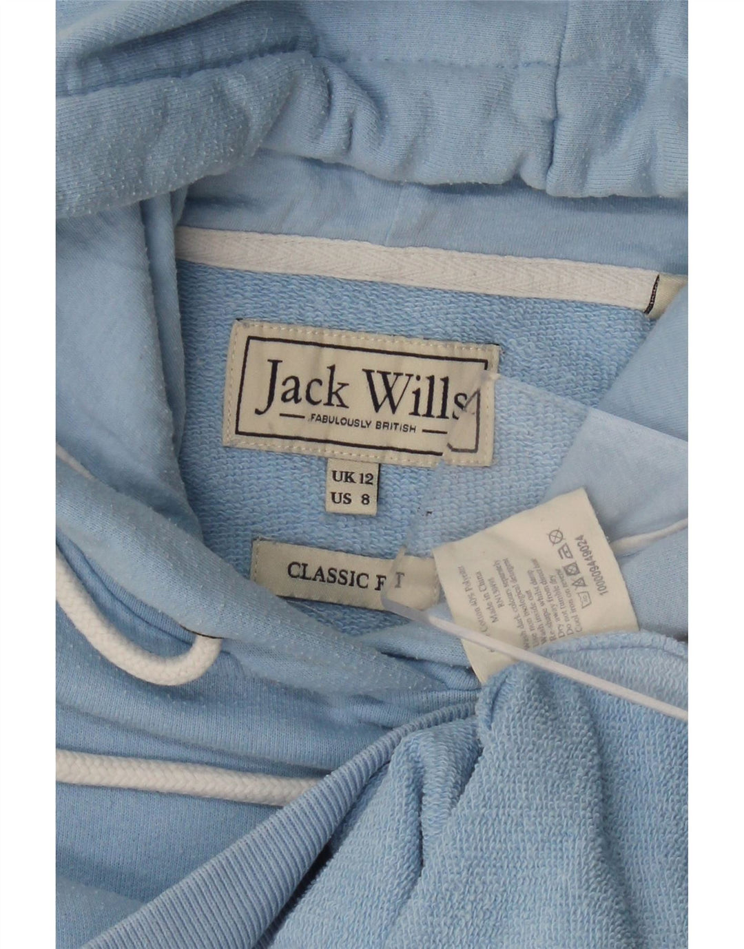 Jack Wills Pulover cu glugă cu grafic pentru femei UK 12 Bumbac albastru mediu