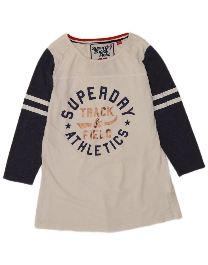Top grafic pentru femei Superdry cu mâneci 3/4 UK 12 Medium White Colorblock