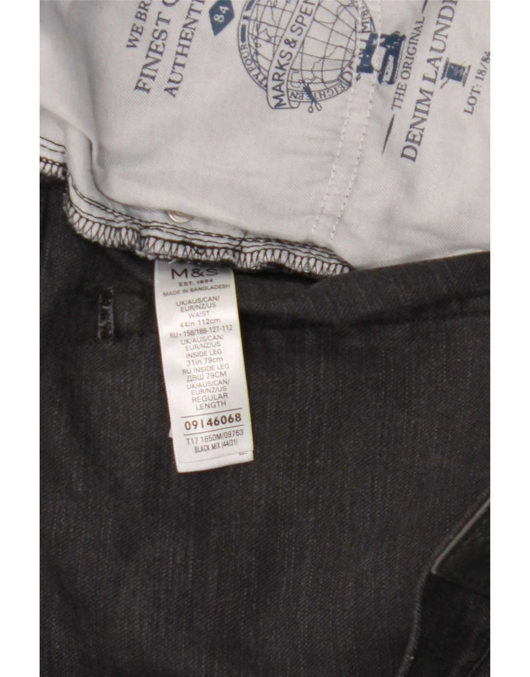 Blugi drepti pentru bărbați Marks & Spencer W44 L31 bumbac negru