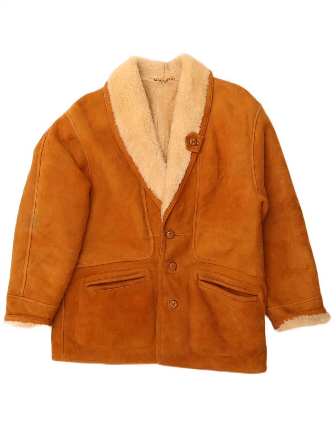 Jachetă vintage bărbătească din shearling IT 52 XL din piele maro