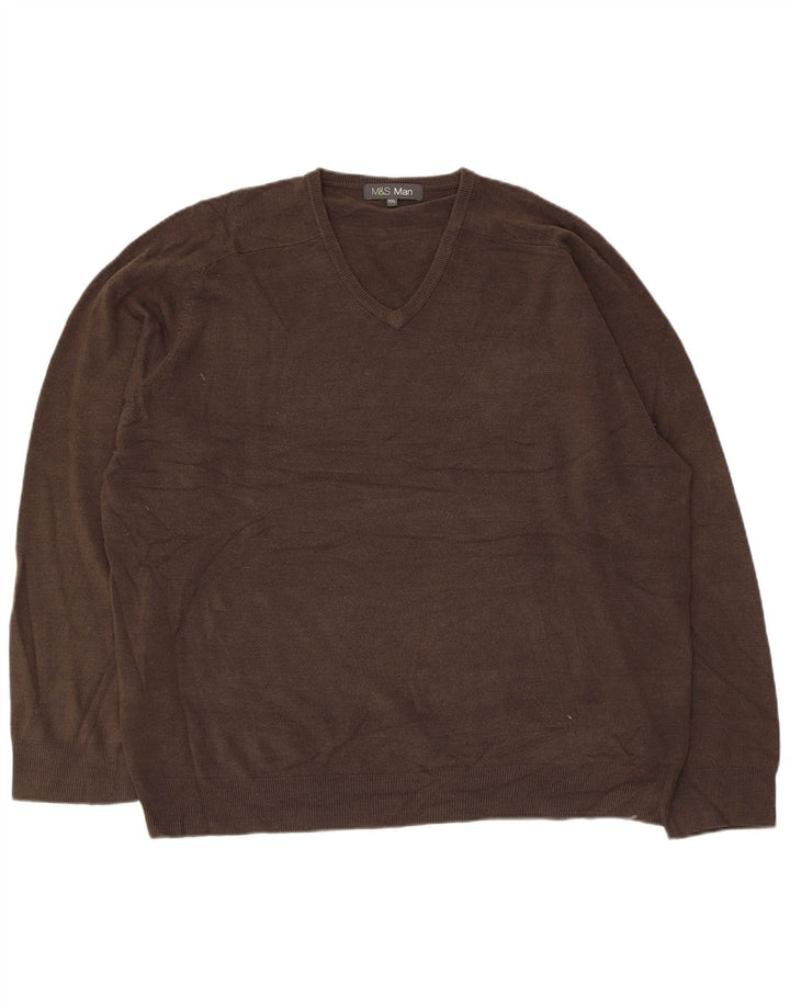 Pulover pentru bărbați Marks & Spencer, cu decolteu în V, 2XL, gri acrilic