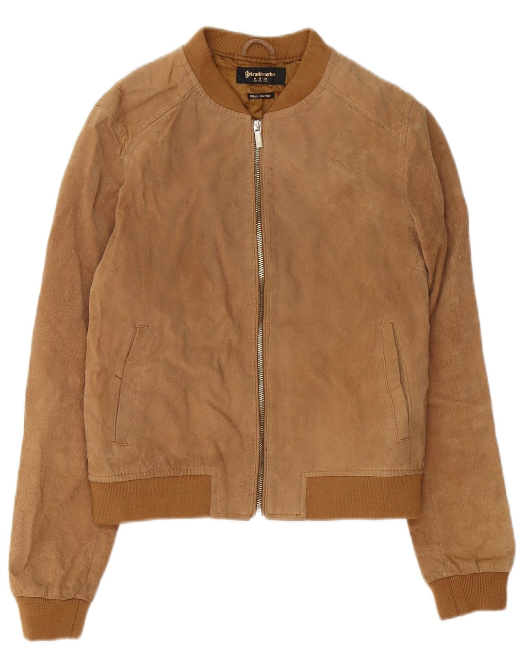 STRADIVARIUS Bomber de piele intoarsa pentru femei UK 14 Medium Beige Piele