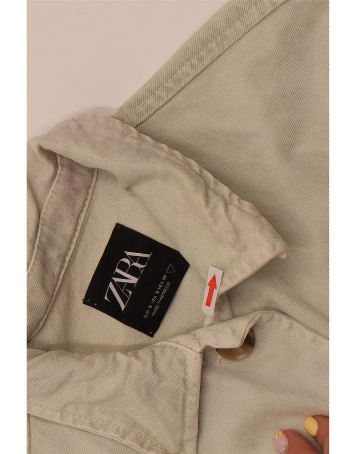 Jachetă de denim scurtă pentru femei Zara UK 10 mic bumbac alb