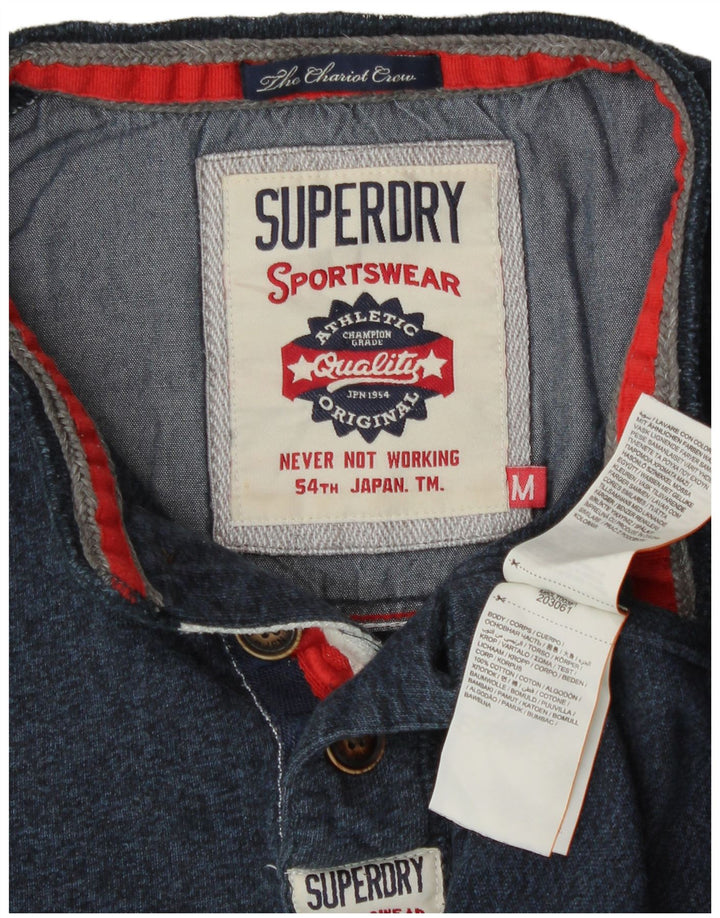 Top pentru bărbați Superdry cu mânecă lungă, mediu bleumarin, bumbac cu pete