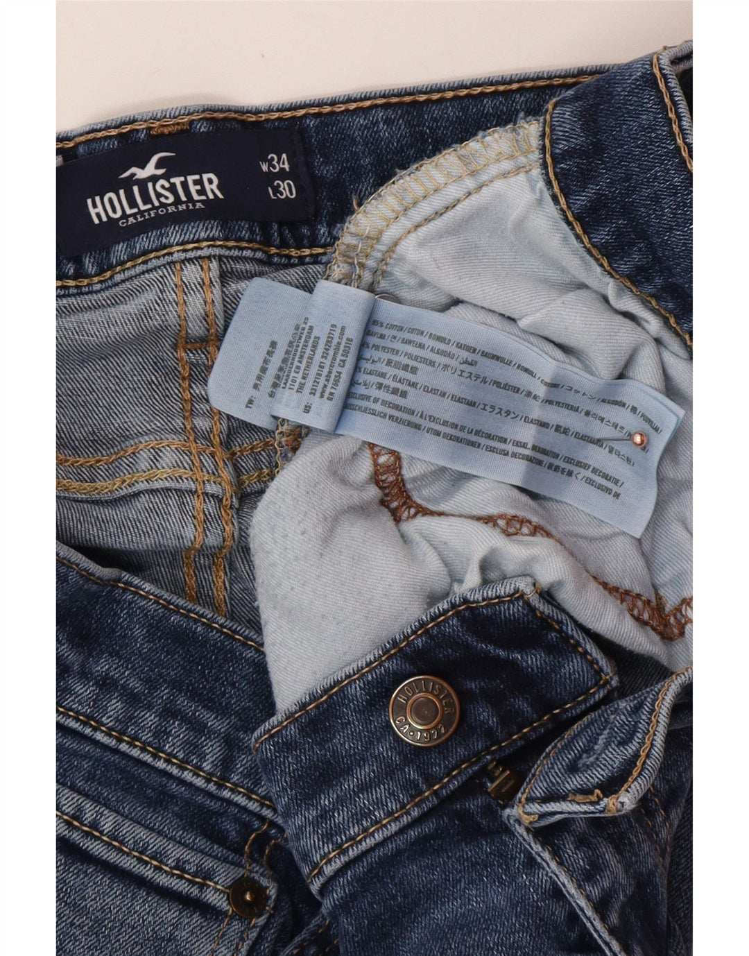 Hollister blugi slim drepte pentru bărbați W34 L30 bumbac albastru