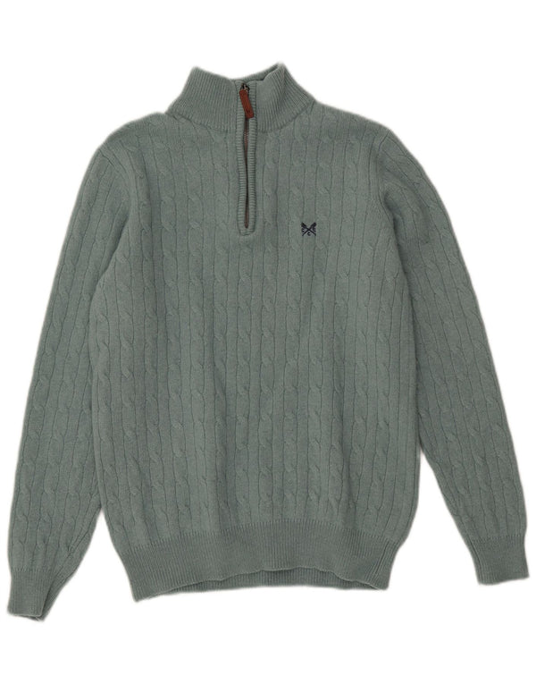 Crew Clothing Pulover pentru bărbați cu fermoar și gât, lână verde mică
