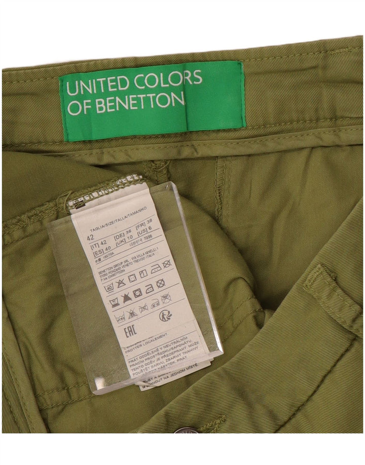 BENETTON Pantaloni chino subțiri cu talie înaltă pentru femei UK 10 Small W30 L29 Khaki