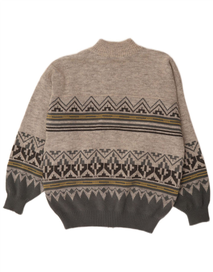 Pulover cardigan pentru bărbați Maremma Gri mediu Fair Isle Poliacrilic
