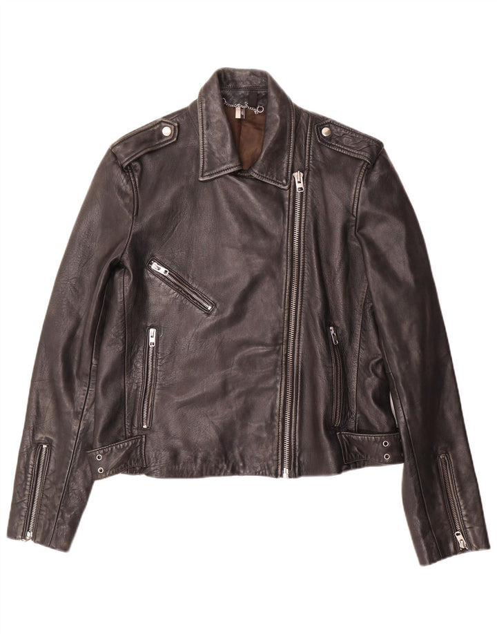 Geacă de motociclist din piele pentru femei Topshop UK 14, piele de miel neagră mare
