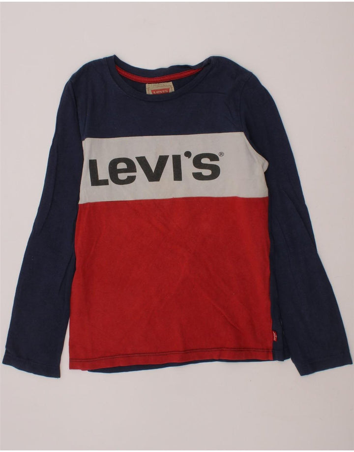 LEVI'S Boys Graphic Top Long Sleeve 9-10 Years Navy Blue Colourblock Vintage Levi's and Second-Hand Levi's from Messina Hembry 