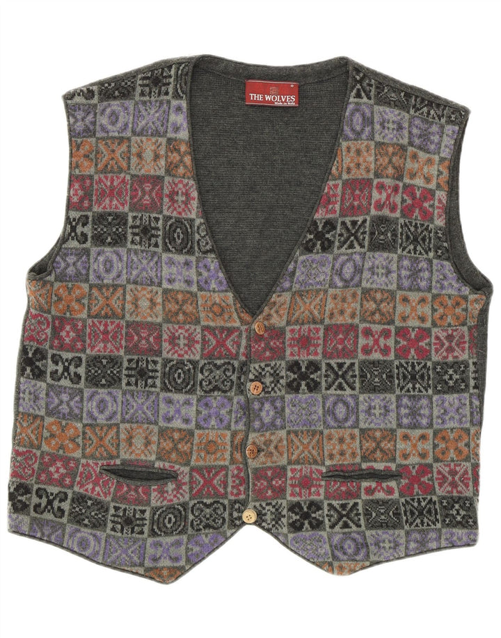 Vestă vintage pentru bărbați din tricot IT 52 mare kaki mozaic