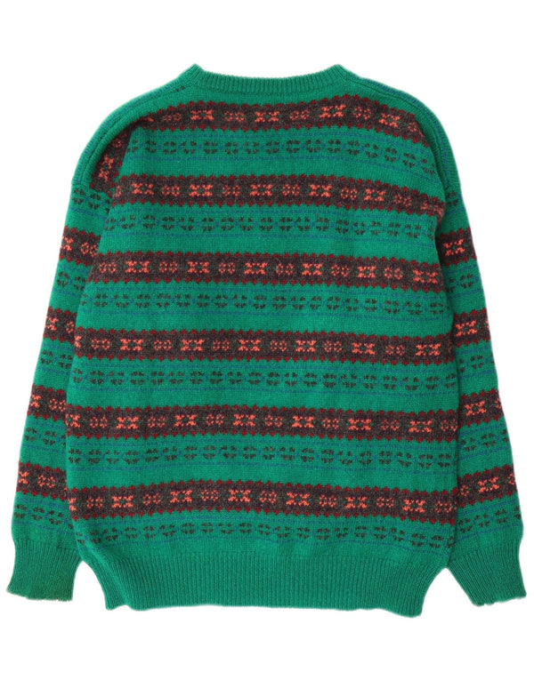 Pulover vintage pentru bărbați cu gâtul turnat, mare, lână Fair Isle, verde