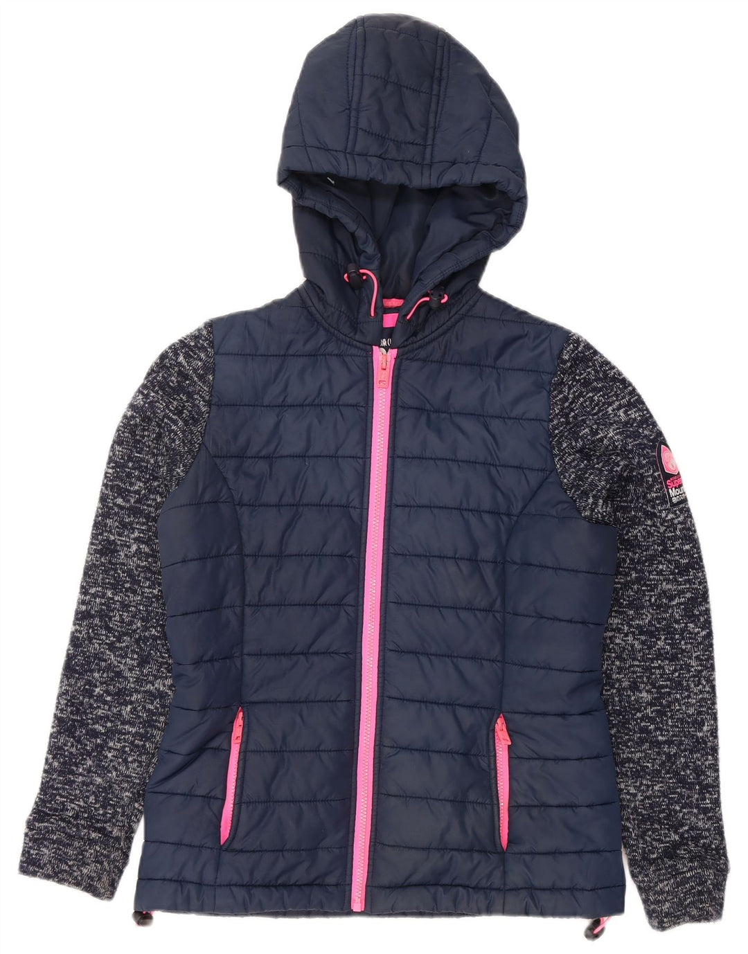 SUPERDRY Womens Hooded Padded Jacket UK 10 Small Navy Blue Flecked
