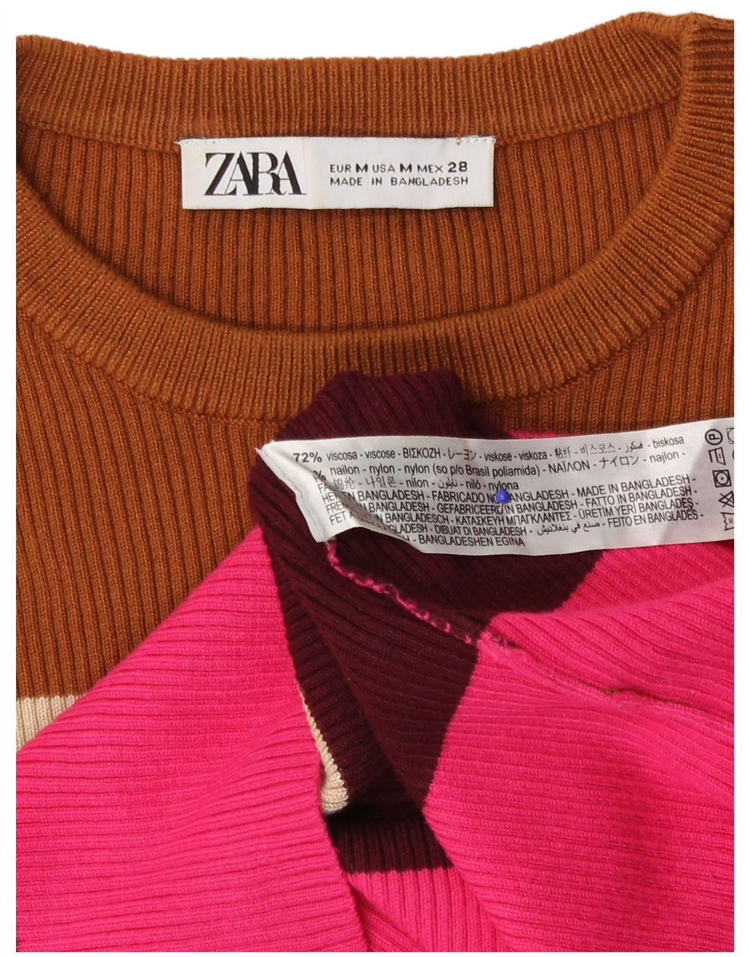 Pulover pentru damă Zara, cu gât turnut, cu dungi medii, multicolore, UK 14