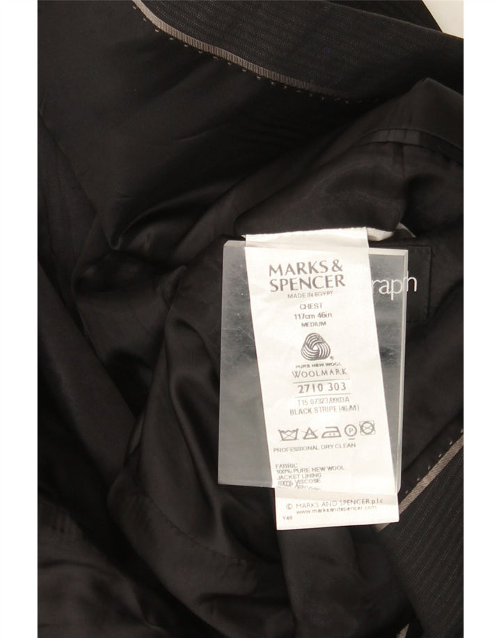 MARKS & SPENCER Jachetă blazer pentru bărbați cu 2 nasturi UK 38 Medium Black Pinstripe