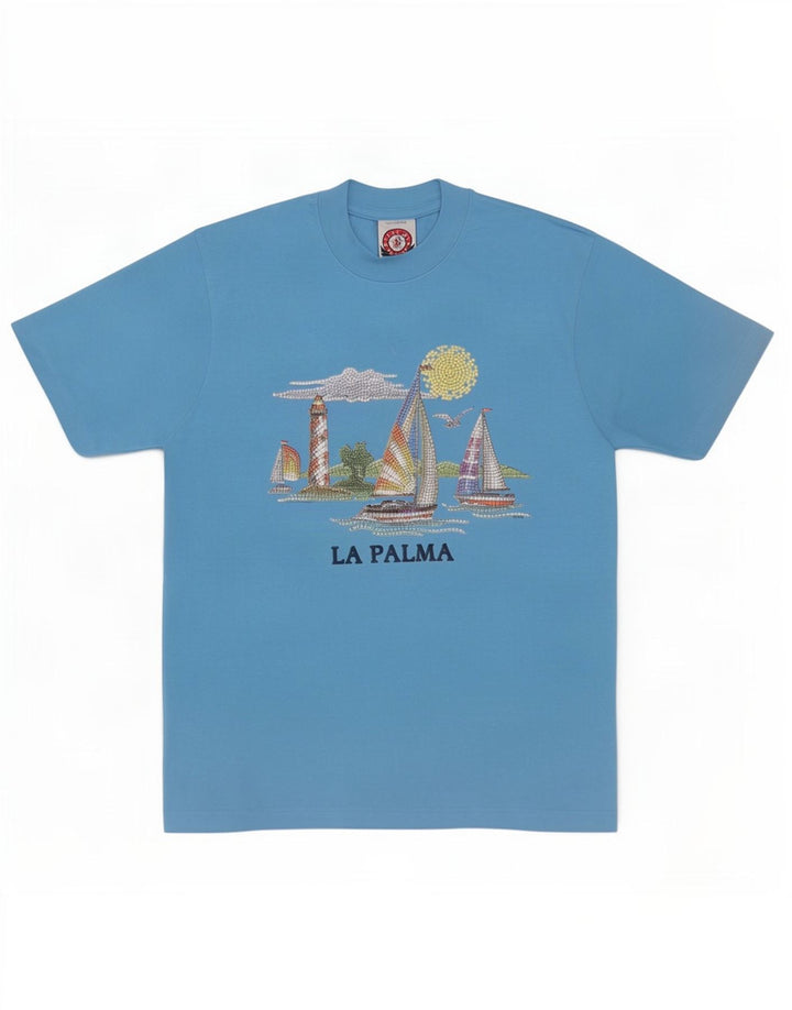 Tricou cu grafic vintage pentru bărbați Top din bumbac albastru mediu
