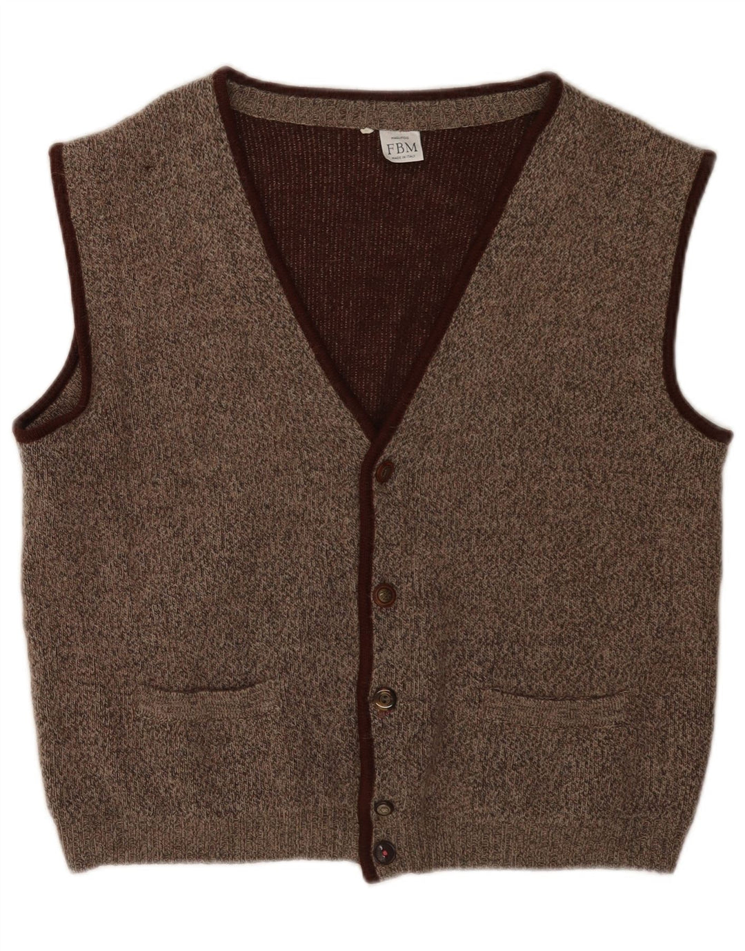 Vestă vintage pentru bărbați din tricot IT 50 maro mediu cu pete clasice