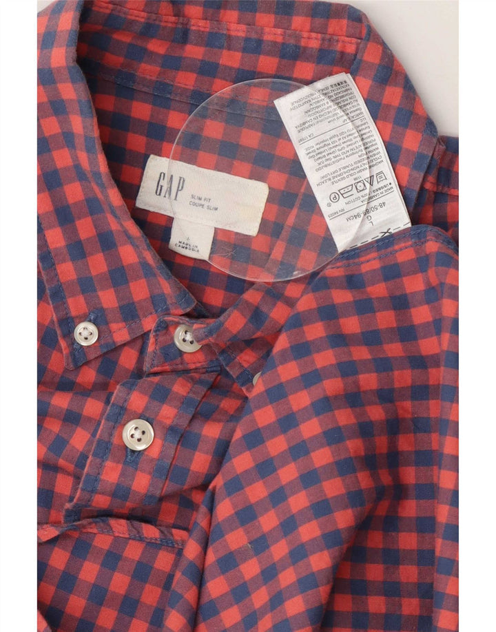 Gap Cămașă pentru bărbați slim fit, mare, roșu, bumbac vichy