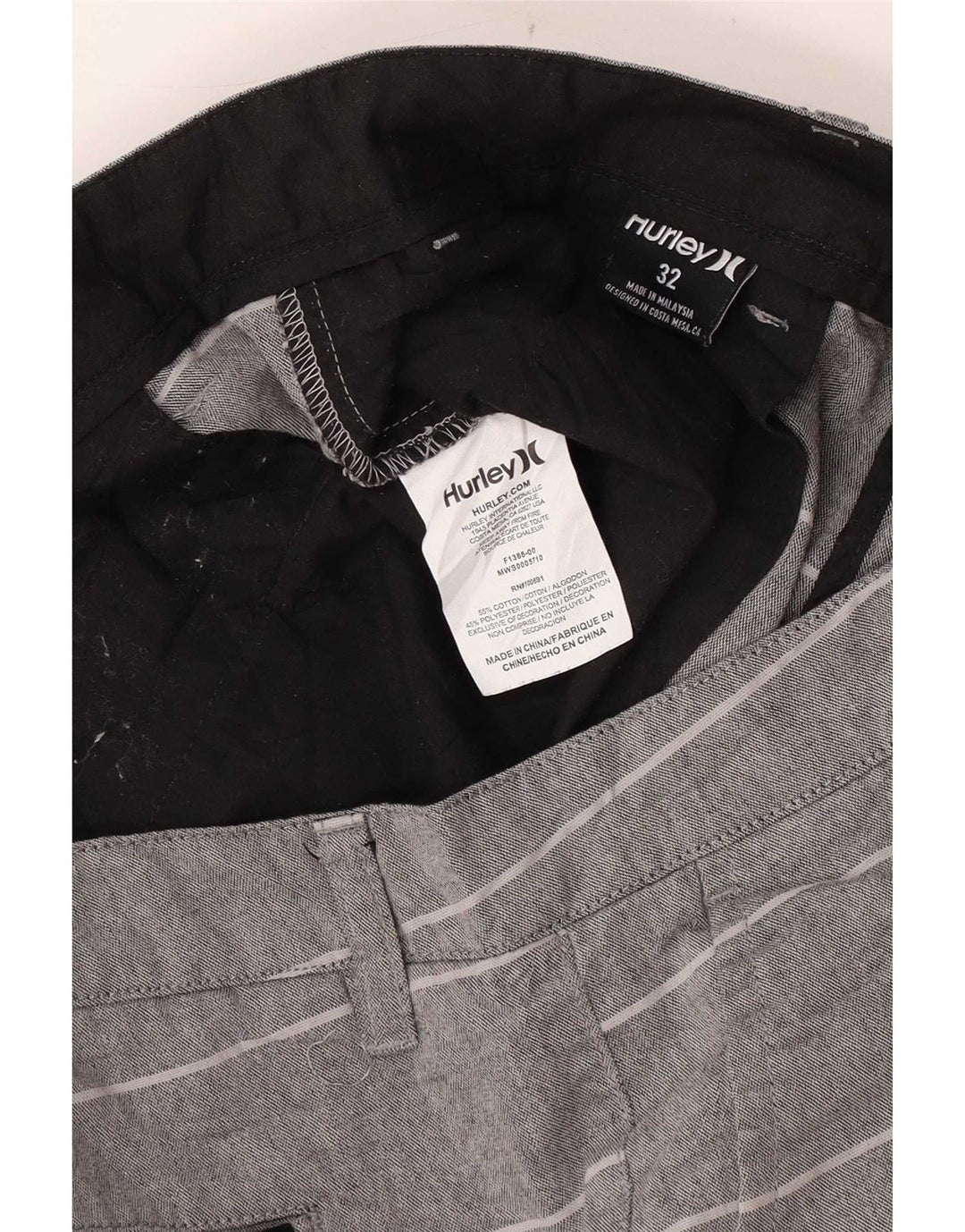 Pantaloni scurți chino Hurley pentru bărbați W32, bumbac cu dungi gri medii