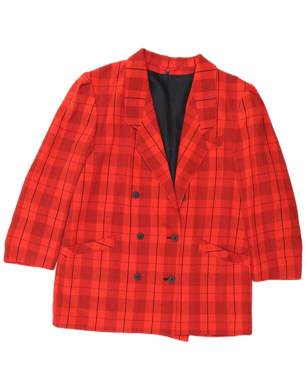 Jachetă vintage pentru femei cu piept dublu EU 44 XL, viscoză cu carouri roșii