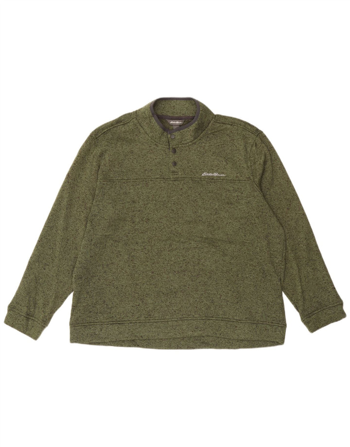 Pulover pentru bărbați Eddie Bauer, cu gât cu nasturi, 2XL, poliester pătat verde