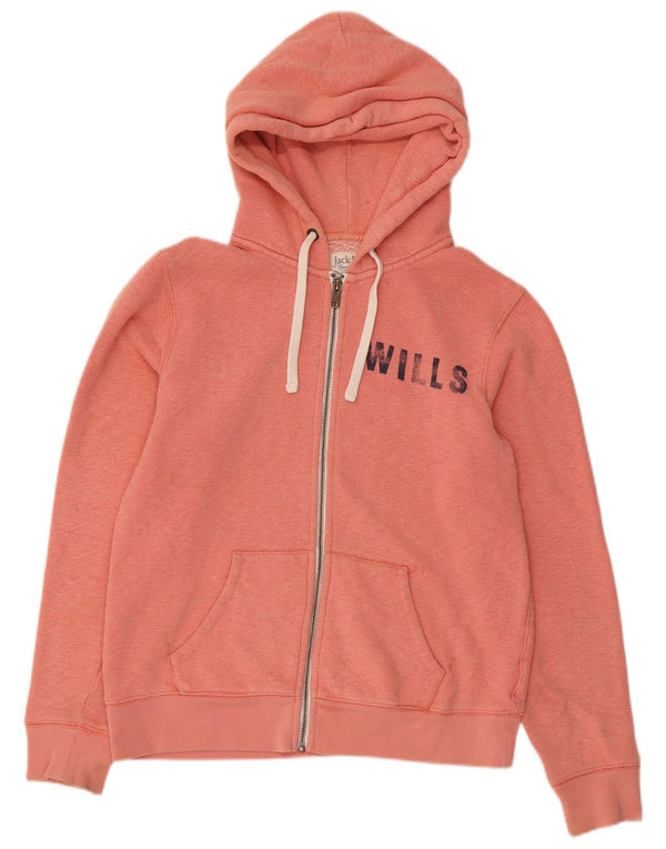 Jack Wills Pulover cu capota cu fermoar grafic pentru femei UK 14 bumbac roz mediu