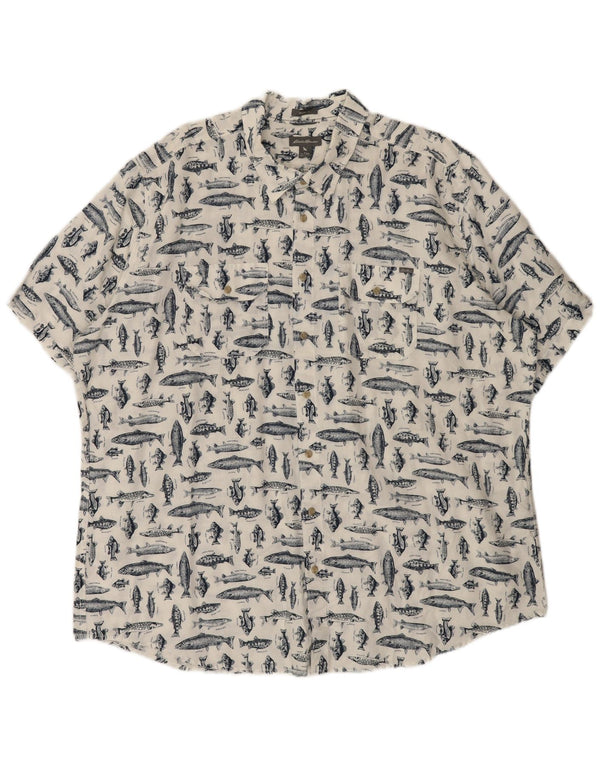 Cămașă cu mânecă scurtă pentru bărbați Eddie Bauer, 2XL, in alb cu imprimeu animal