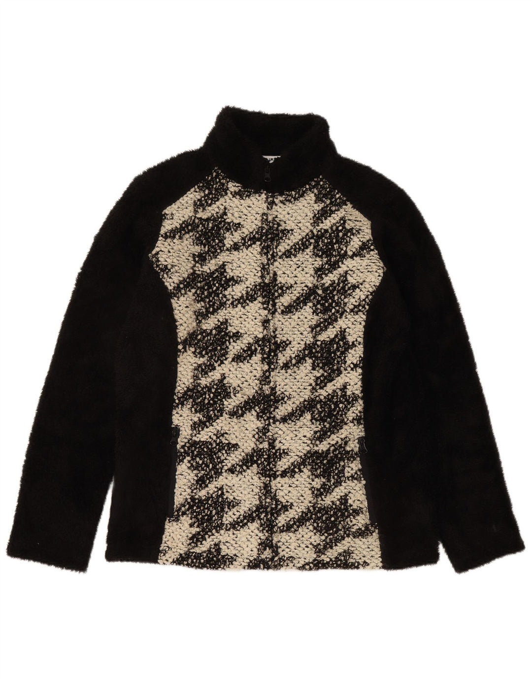 CHAMPION Womens Fleece Jacket UK 16 Large Black Houndstooth Polyester