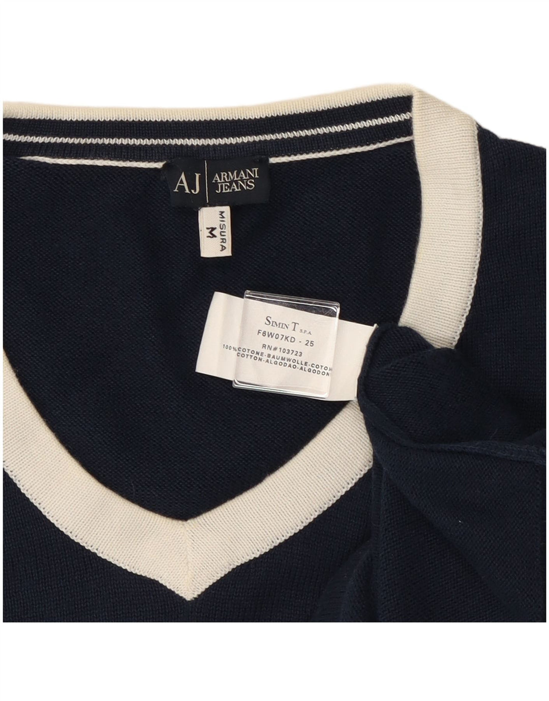 Pulover cu decolteu în V Armani pentru bărbați, bumbac color-bloc, albastru bleumarin mediu