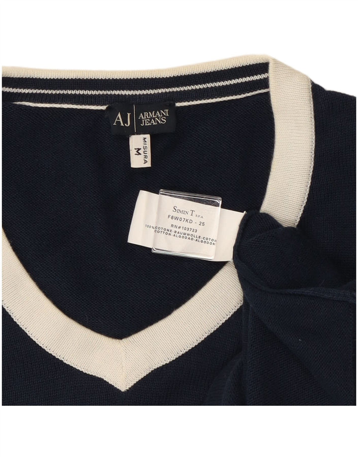 Pulover cu decolteu în V Armani pentru bărbați, bumbac color-bloc, albastru bleumarin mediu