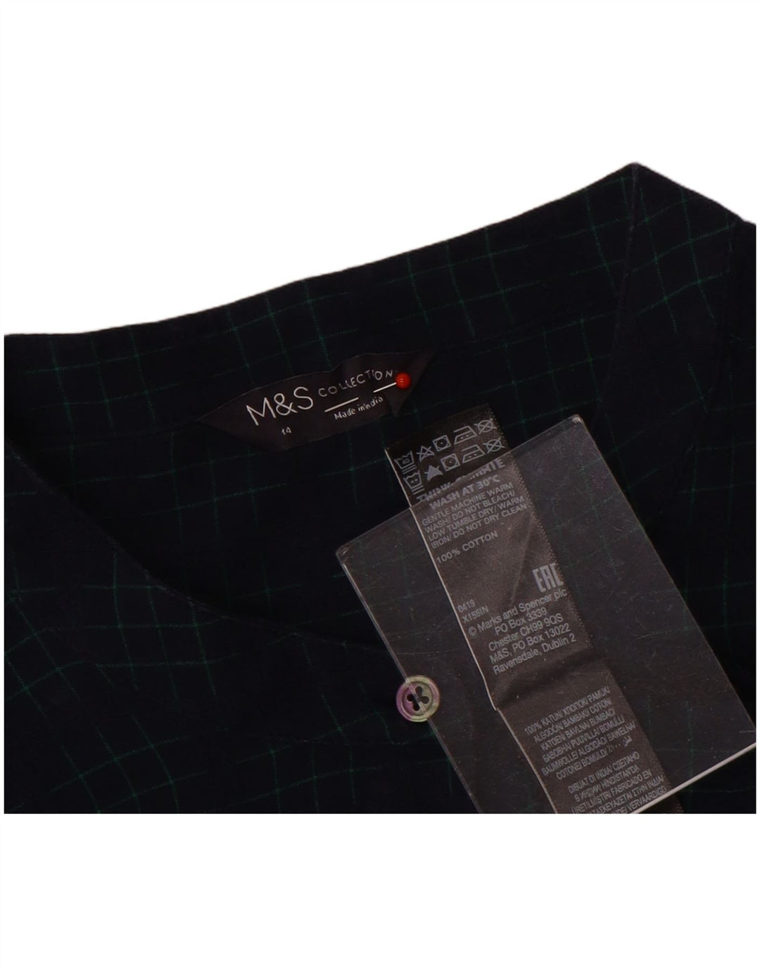 Cămașă pentru femei Marks & Spencer UK 14 mare din bumbac cu carouri bleumarin