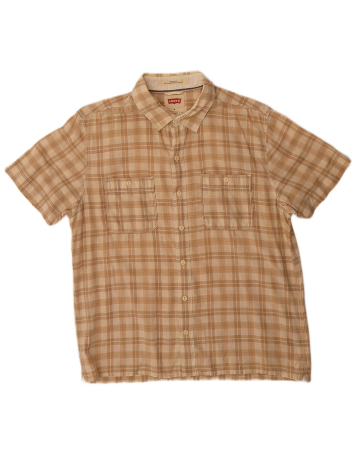 Cămașă pentru bărbați Levi's cu mânecă scurtă, cu ajustare standard, în carouri medii, bej