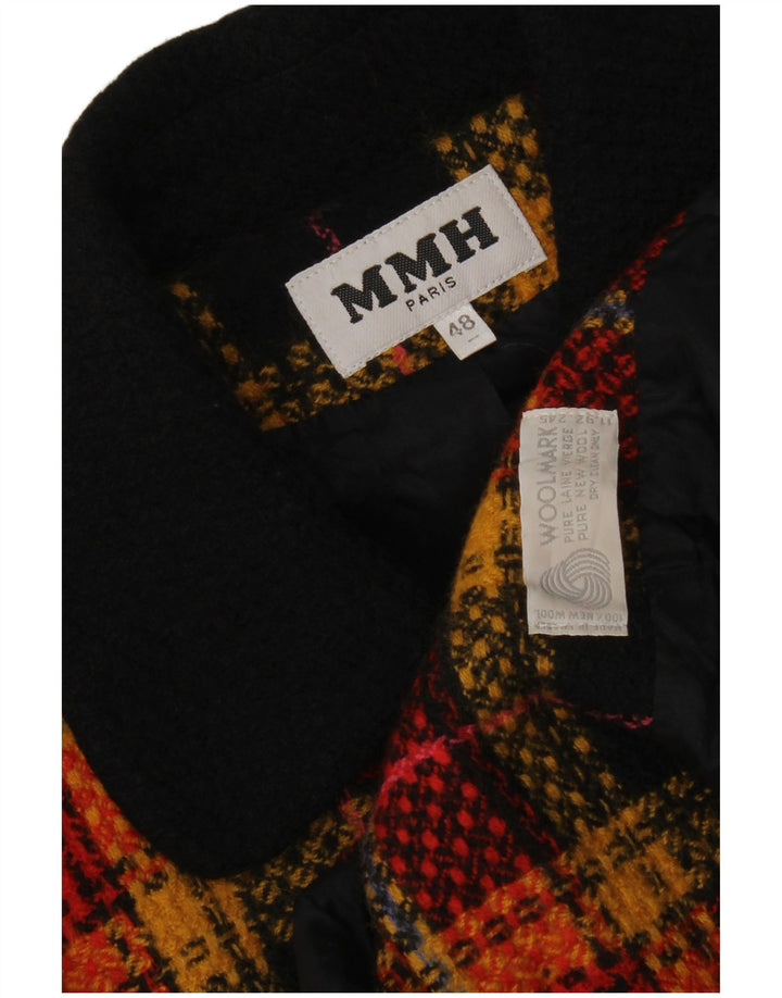 Jachetă vintage pentru femei cu 5 nasturi IT 48 XL Lână virgină cu carouri portocalii