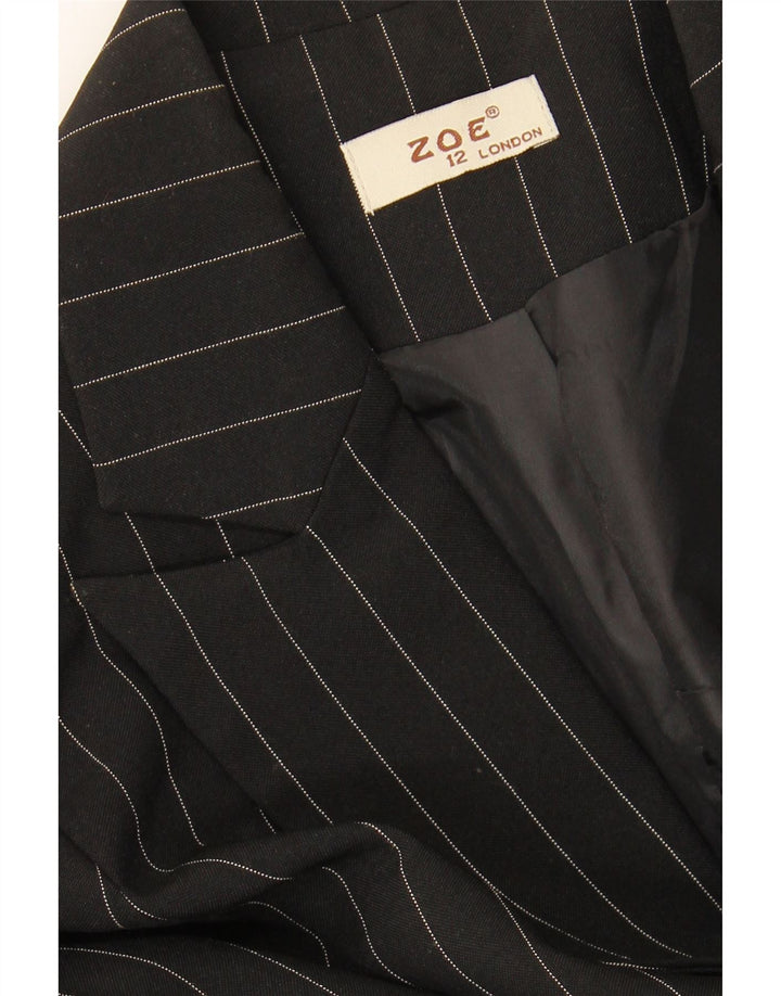 ZOE Womens 1 Button Blazer Jacket UK 12 Medium Black Pinstripe Polyester Vintage Zoe and Second-Hand Zoe from Messina Hembry 