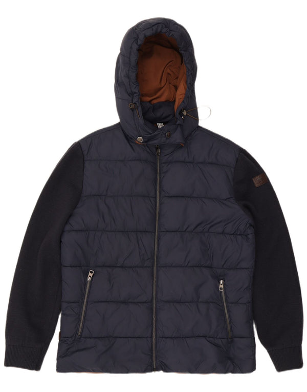 Jachetă căptușită cu glugă pentru bărbați Fynch Hatton UK 38 Medium Bleumarin Colorblock