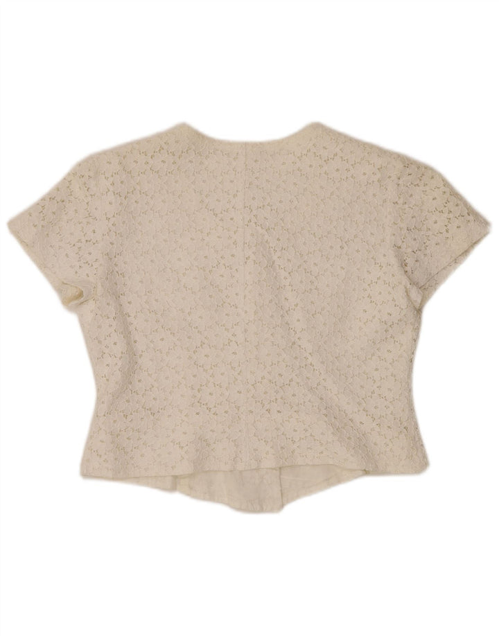 Bluză cămașă cu mânecă scurtă pentru femei VINTAGE IT 46, mare, alb, cu flori