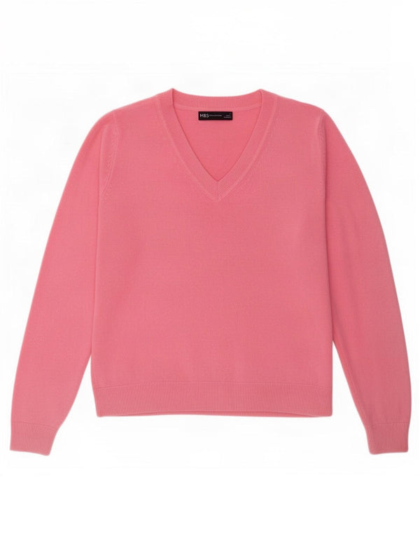 Pulover pentru femei Marks & Spencer cu decolteu în V UK 10 mic roz acrilic