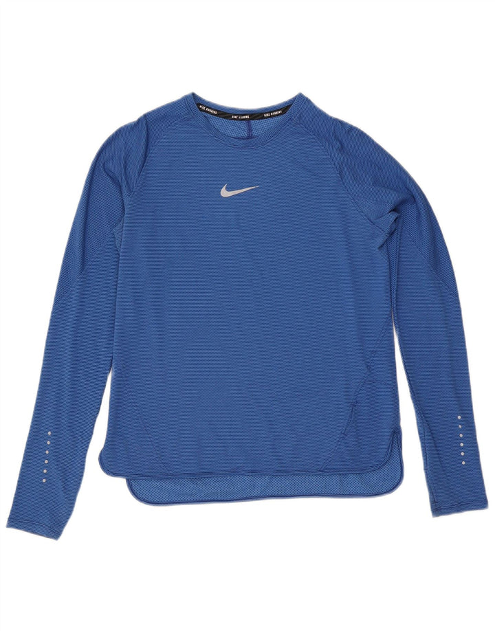 Top cu mânecă lungă Dri Fit Nike pentru femei UK 14, mare, albastru, poliester cu dungi