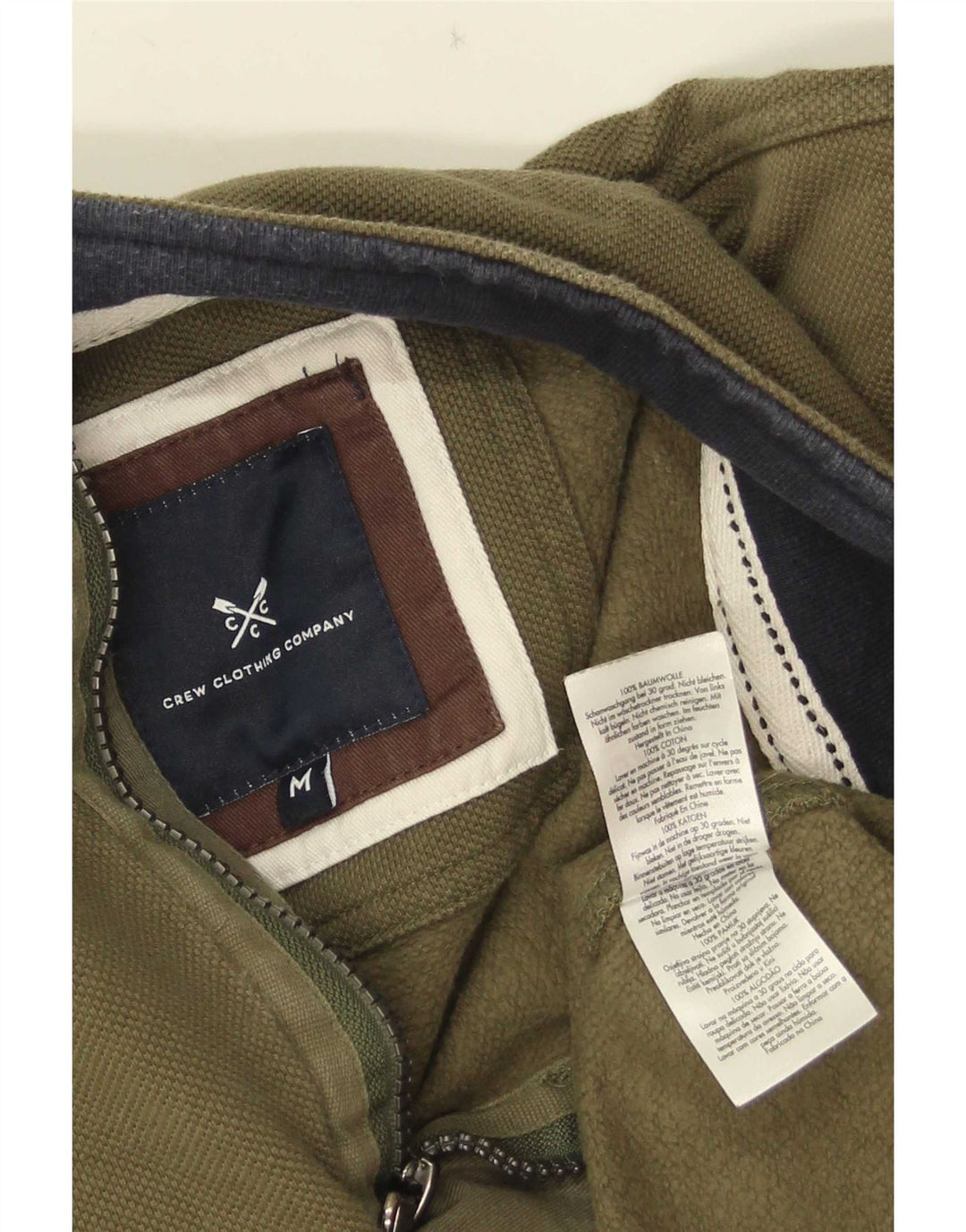 Crew Clothing Hanorac pentru bărbați cu fermoar și gât Jumper Bumbac mediu kaki