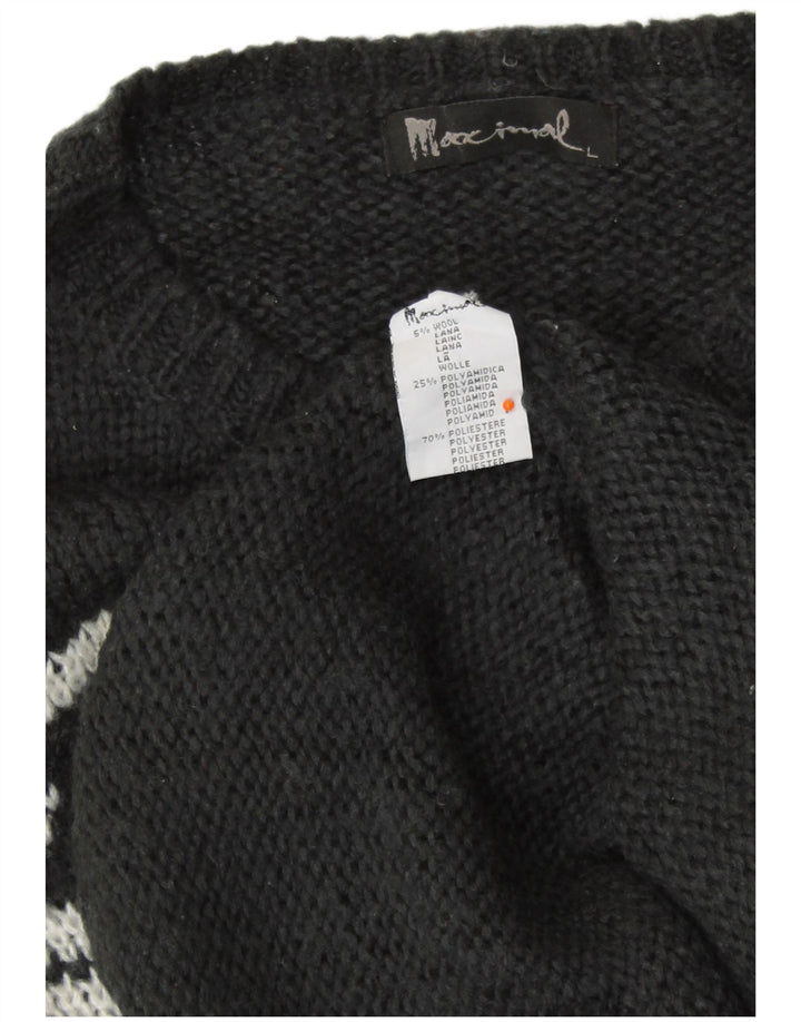 VINTAGE Pulover cu gât roșu pentru femei UK 16 Lână Fair Isle mare neagră