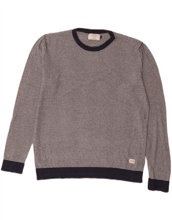 Pulover Jack & Jones pentru bărbați, cu gât crew, cu dungi mari, bleumarin