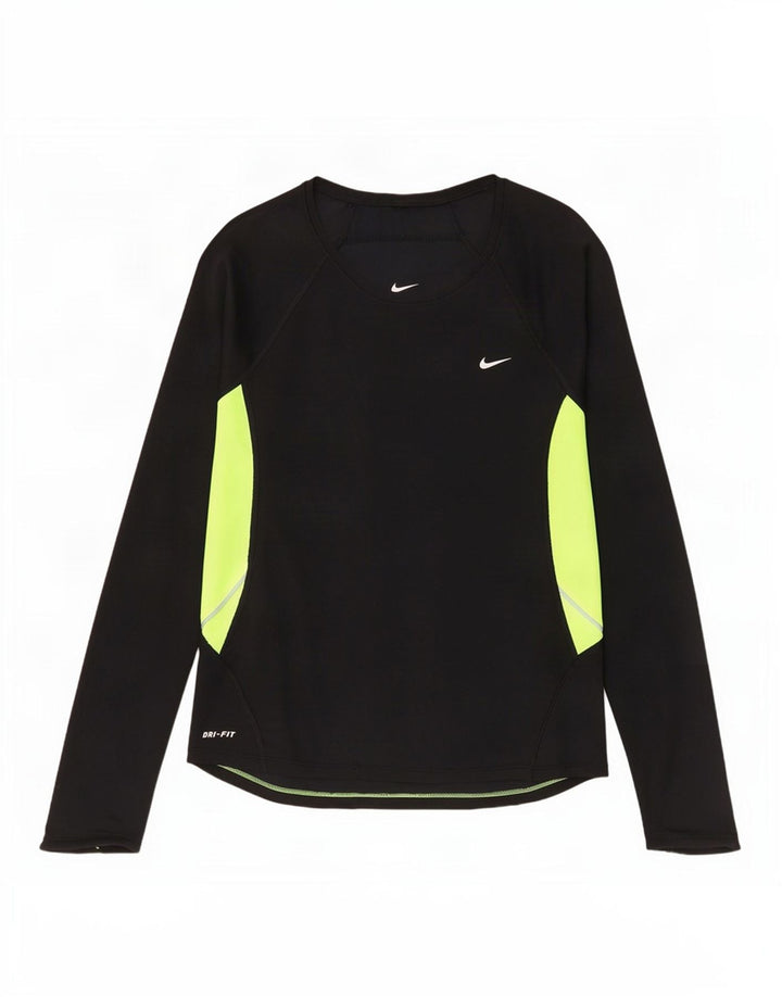 Tricou Nike Dri Fit Top cu mânecă lungă pentru femei UK 14 Medium Black Colorblock
