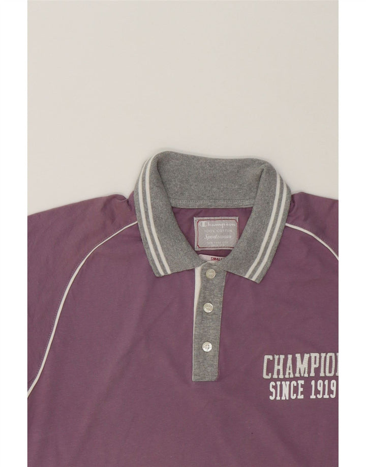CHAMPION Mens Graphic Polo Shirt Small Purple Cotton Vintage Champion and Second-Hand Champion from Messina Hembry 